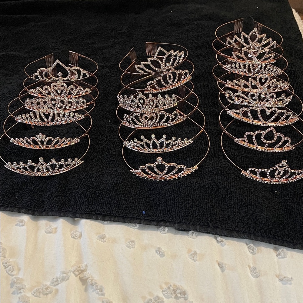 Set of 6 Elegant Gold Tiaras with Rhinestones metal new